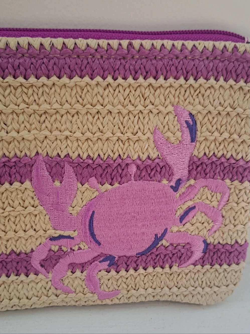 NWOT Vera Bradley Straw Clutch With Embroidered Crab Coastal Beach Ocean Mermaid